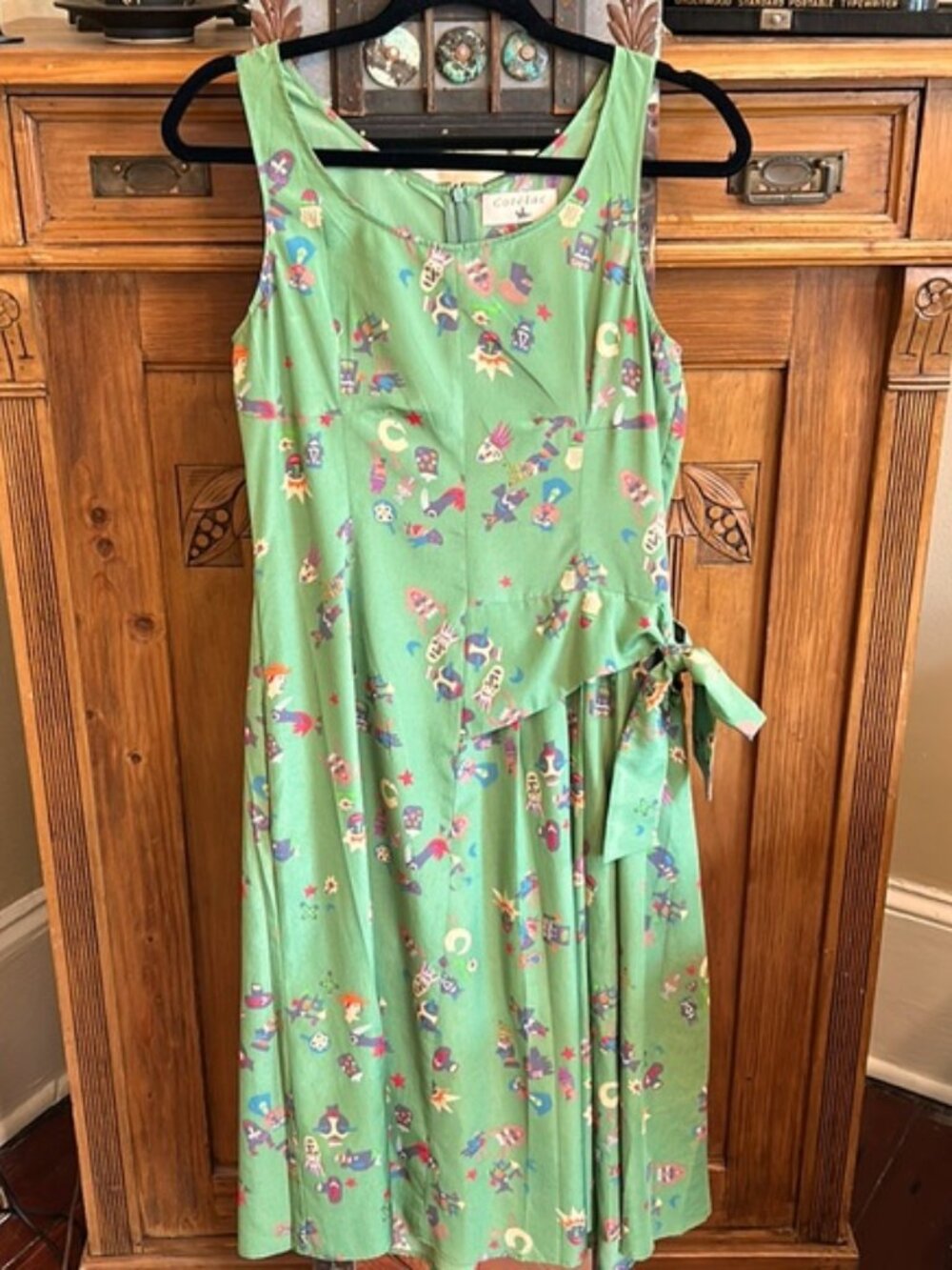 Cotelac Green Dress - Fun Tiki Pattern